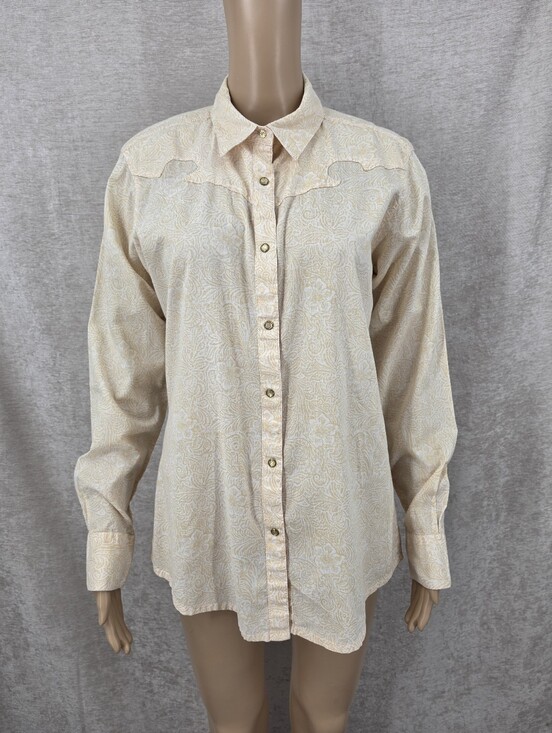 Wrangler Tops - Wrangler Neutral Beige Tropical Hibiscus Floral Pearl Snap Long Sleeve Shirt